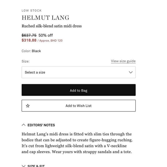 New. Helmut Lang black midi dress. Size 2. Retail $637 - Picture 6 of 9